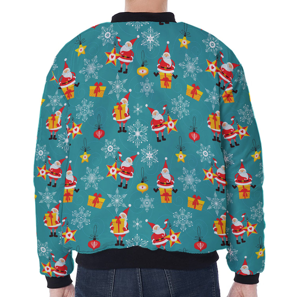 Christmas Santa Gift Pattern Print Zip Sleeve Bomber Jacket