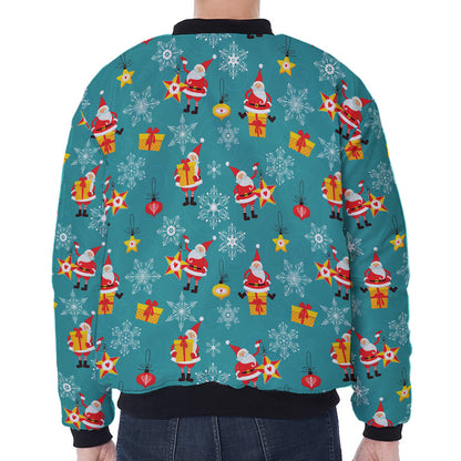 Christmas Santa Gift Pattern Print Zip Sleeve Bomber Jacket