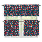 Christmas Santa Hats Pattern Print 3 Piece Kitchen Curtains