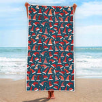 Christmas Santa Hats Pattern Print Beach Towel