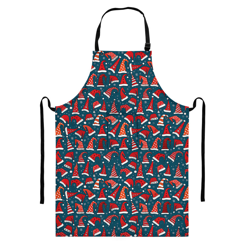Christmas Santa Hats Pattern Print Bib Apron With Pocket