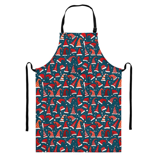 Christmas Santa Hats Pattern Print Bib Apron With Pocket