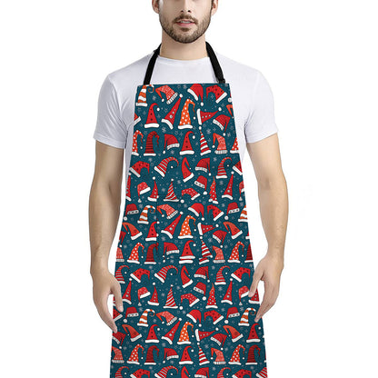 Christmas Santa Hats Pattern Print Bib Apron With Pocket