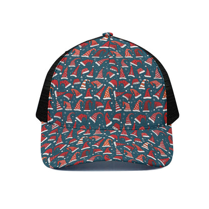 Christmas Santa Hats Pattern Print Black Mesh Trucker Cap