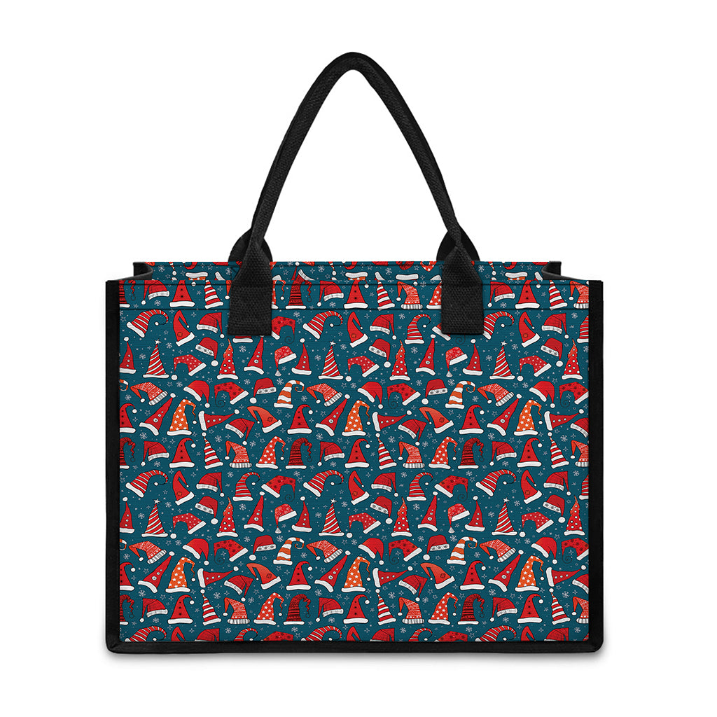 Christmas Santa Hats Pattern Print Canvas Tote Bag
