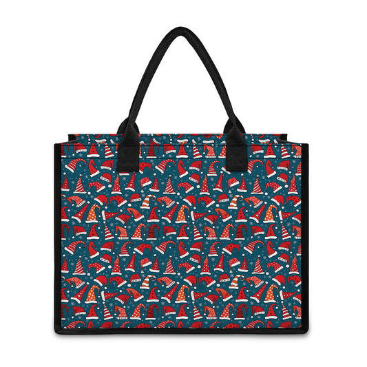 Christmas Santa Hats Pattern Print Canvas Tote Bag
