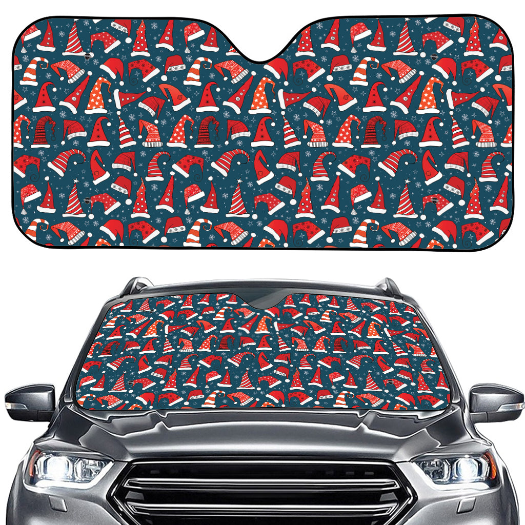 Christmas Santa Hats Pattern Print Car Windshield Sun Shade