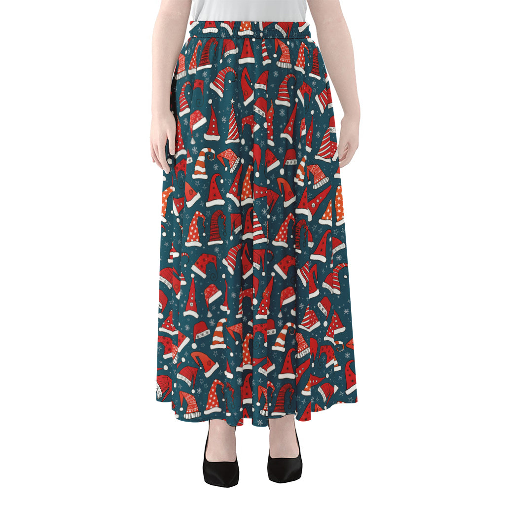 Christmas Santa Hats Pattern Print Chiffon Maxi Skirt