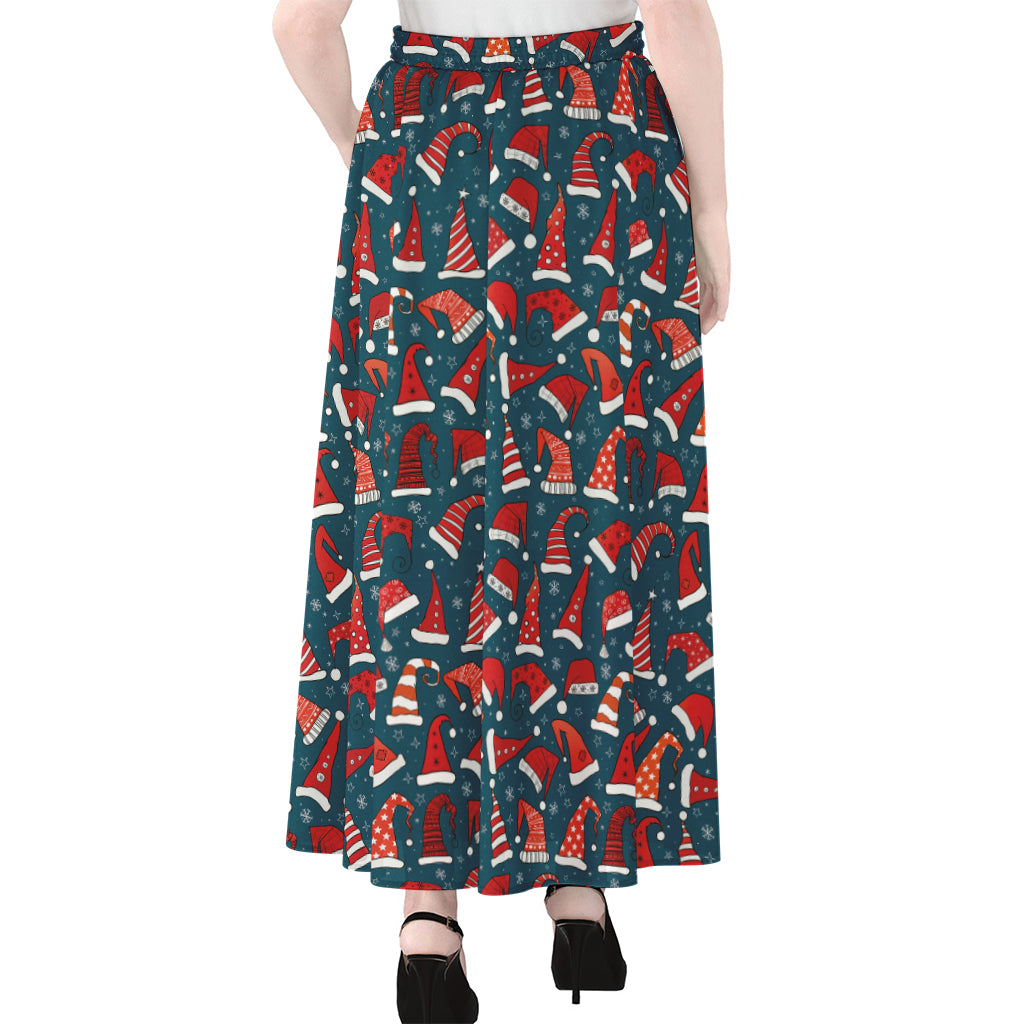 Christmas Santa Hats Pattern Print Chiffon Maxi Skirt