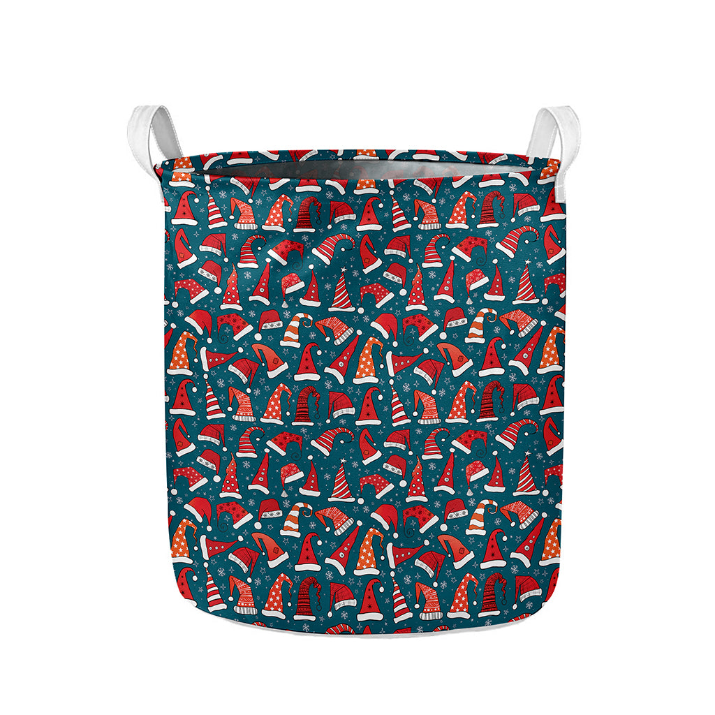 Christmas Santa Hats Pattern Print Collapsible Laundry Basket