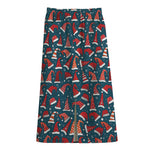 Christmas Santa Hats Pattern Print Cotton Front Slit Maxi Skirt