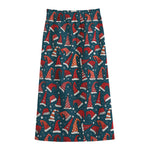 Christmas Santa Hats Pattern Print Cotton Front Slit Maxi Skirt