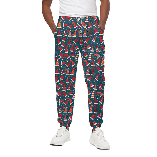 Christmas Santa Hats Pattern Print Cotton Pants