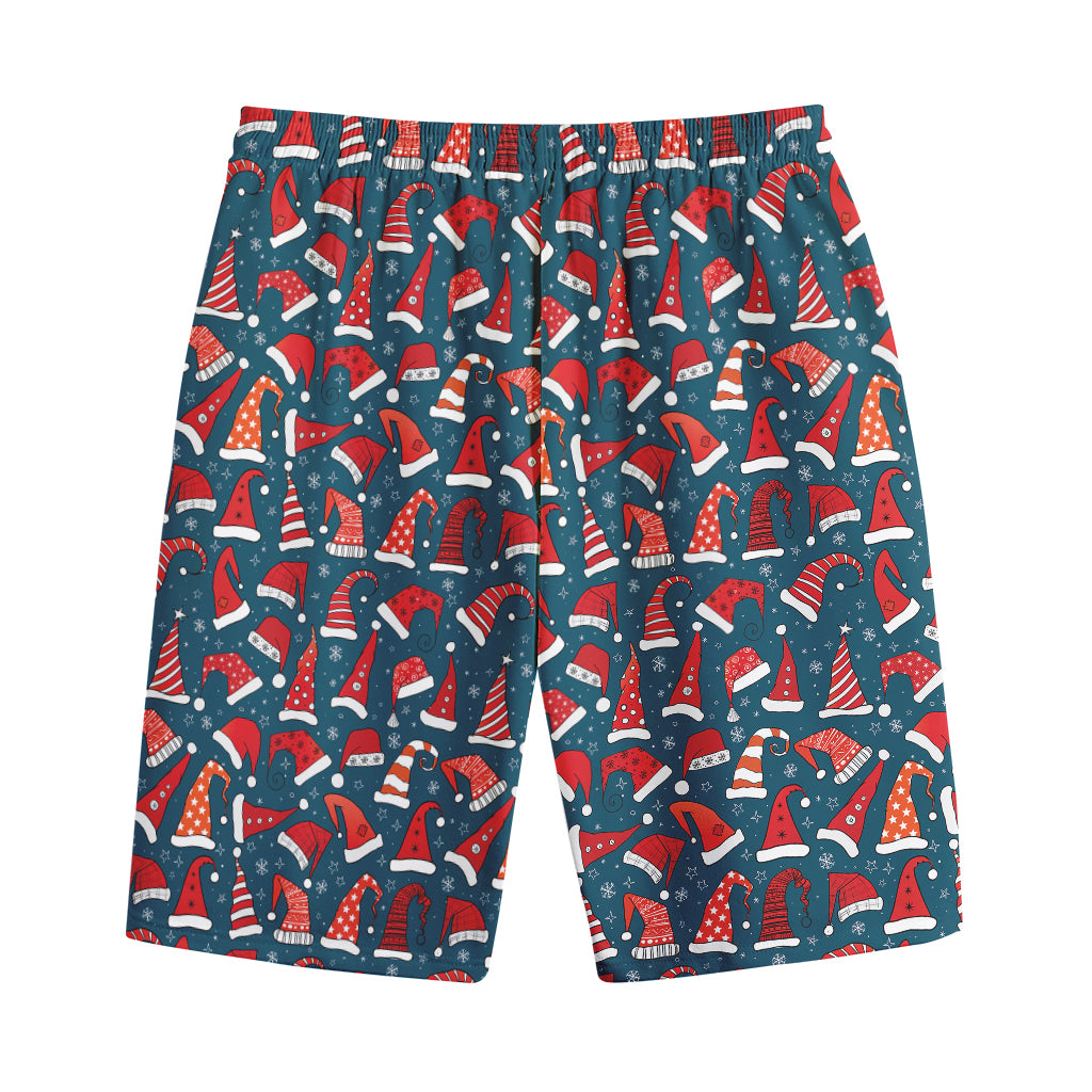 Christmas Santa Hats Pattern Print Cotton Shorts