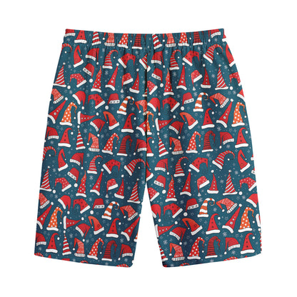 Christmas Santa Hats Pattern Print Cotton Shorts