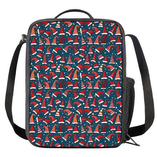 Christmas Santa Hats Pattern Print Crossbody Lunch Bag