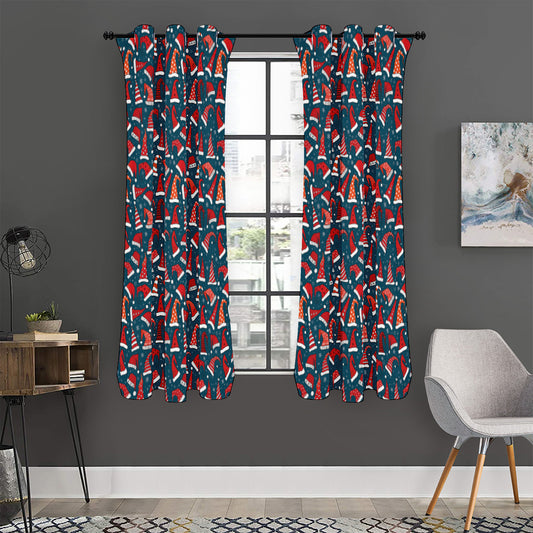 Christmas Santa Hats Pattern Print Curtain
