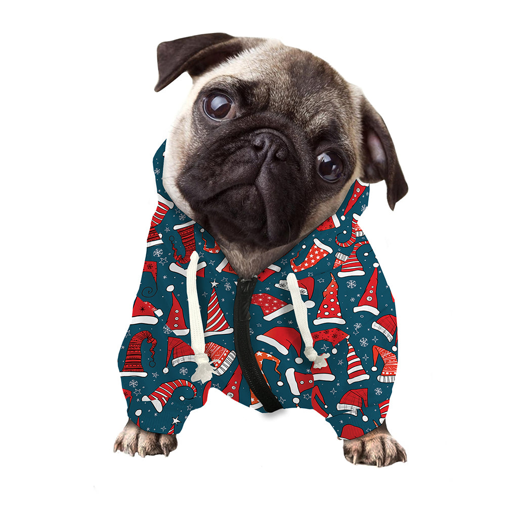 Christmas Santa Hats Pattern Print Dog Zip Up Hoodie