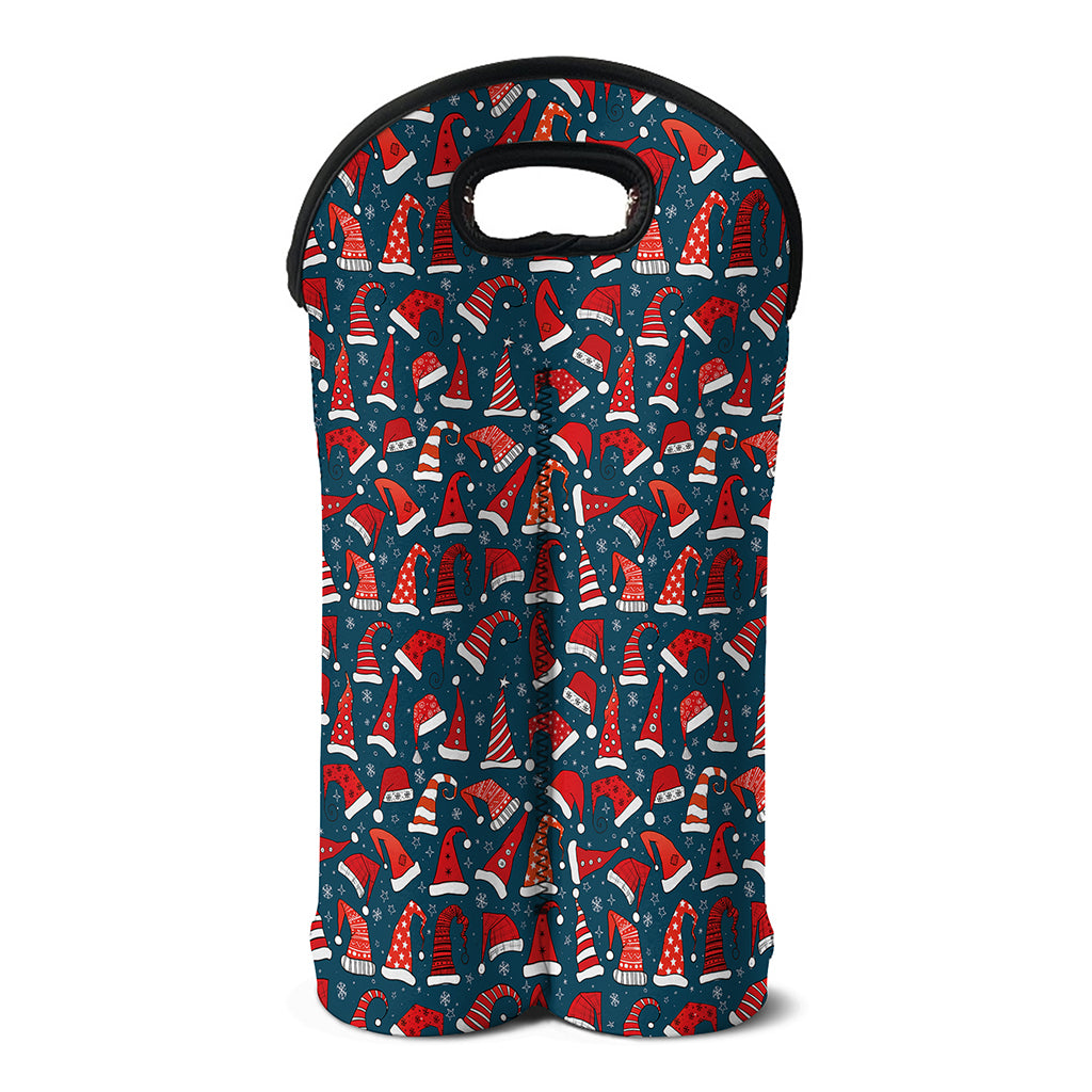 Christmas Santa Hats Pattern Print Double Neoprene Wine Tote