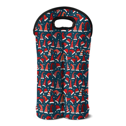 Christmas Santa Hats Pattern Print Double Neoprene Wine Tote