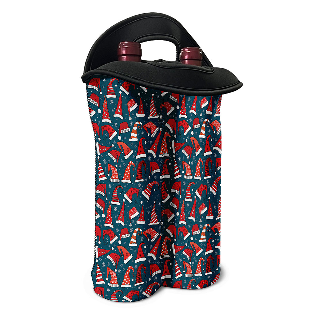 Christmas Santa Hats Pattern Print Double Neoprene Wine Tote