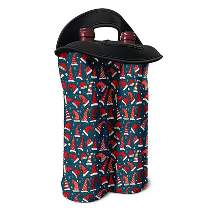 Christmas Santa Hats Pattern Print Double Neoprene Wine Tote