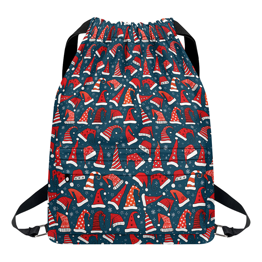 Christmas Santa Hats Pattern Print Drawstring Backpack