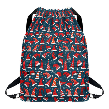 Christmas Santa Hats Pattern Print Drawstring Backpack