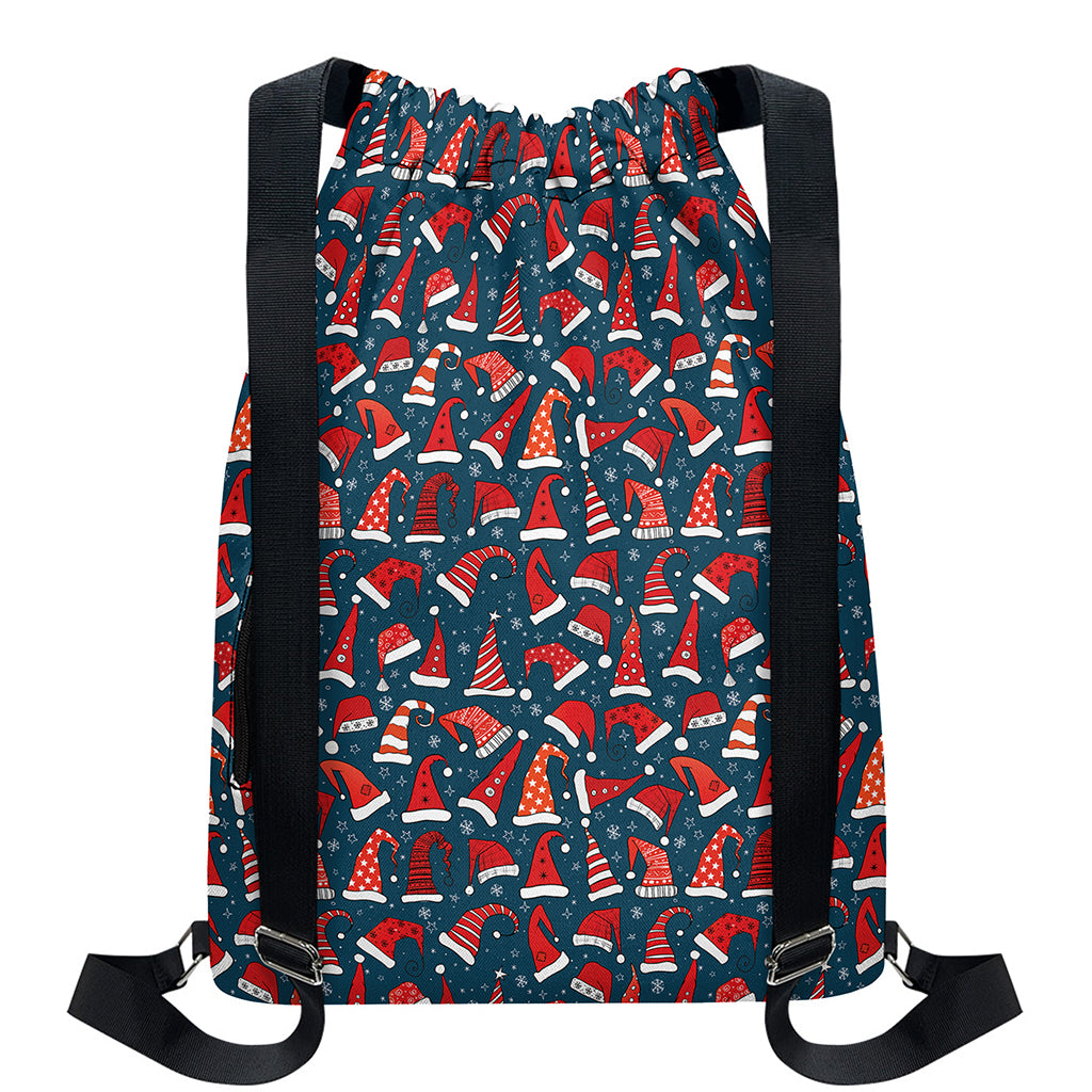 Christmas Santa Hats Pattern Print Drawstring Backpack
