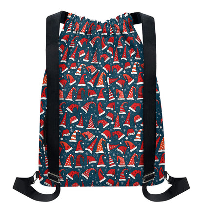 Christmas Santa Hats Pattern Print Drawstring Backpack