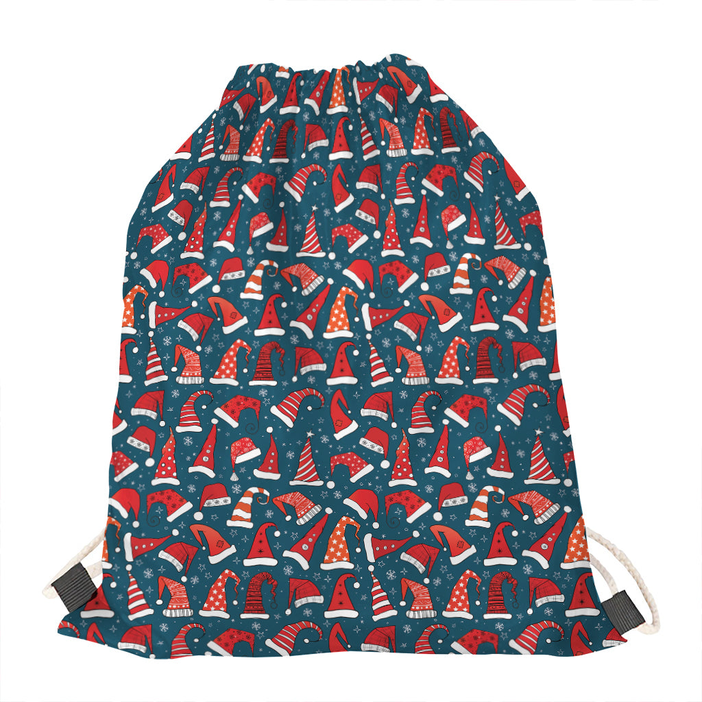 Christmas Santa Hats Pattern Print Drawstring Bag