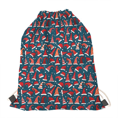 Christmas Santa Hats Pattern Print Drawstring Bag