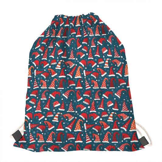 Christmas Santa Hats Pattern Print Drawstring Bag