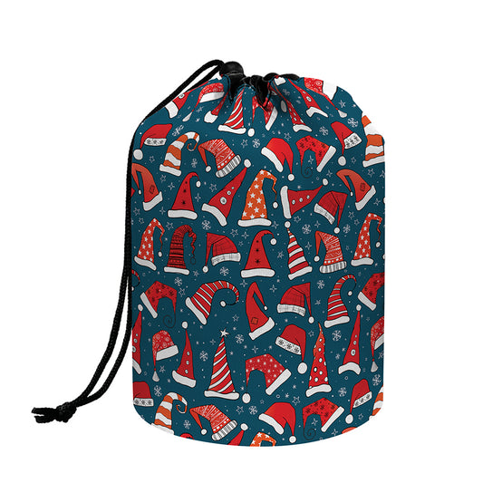 Christmas Santa Hats Pattern Print Drawstring Makeup Bag