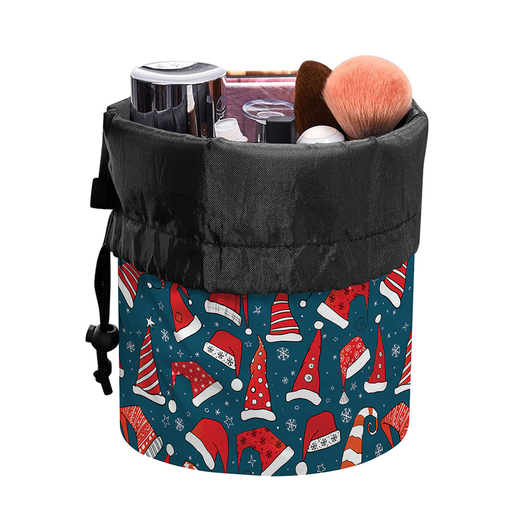 Christmas Santa Hats Pattern Print Drawstring Makeup Bag