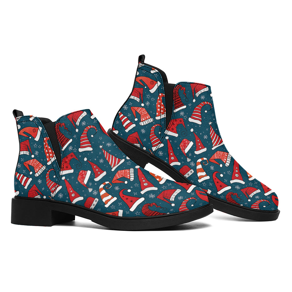 Christmas Santa Hats Pattern Print Flat Ankle Boots