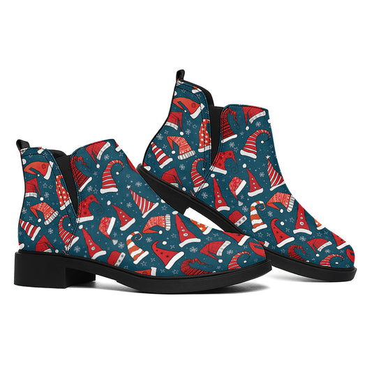 Christmas Santa Hats Pattern Print Flat Ankle Boots