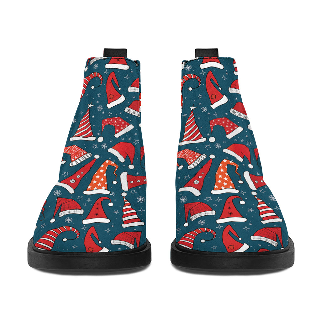 Christmas Santa Hats Pattern Print Flat Ankle Boots