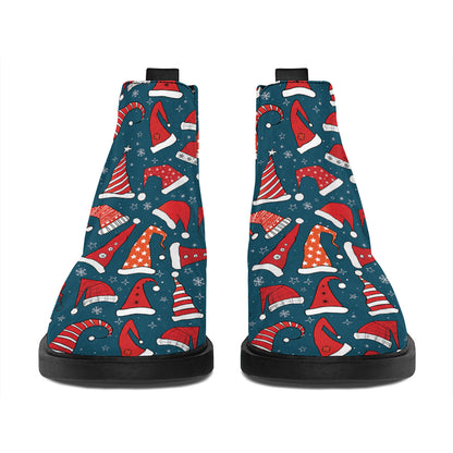 Christmas Santa Hats Pattern Print Flat Ankle Boots