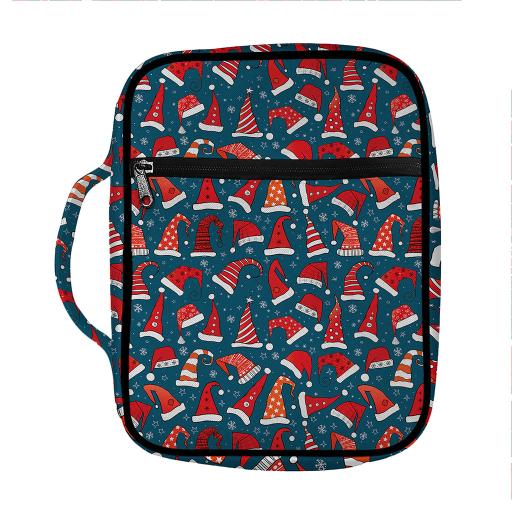 Christmas Santa Hats Pattern Print Front Pocket Bible Bag