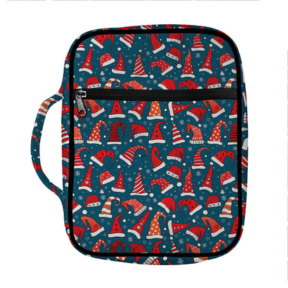 Christmas Santa Hats Pattern Print Front Pocket Bible Bag
