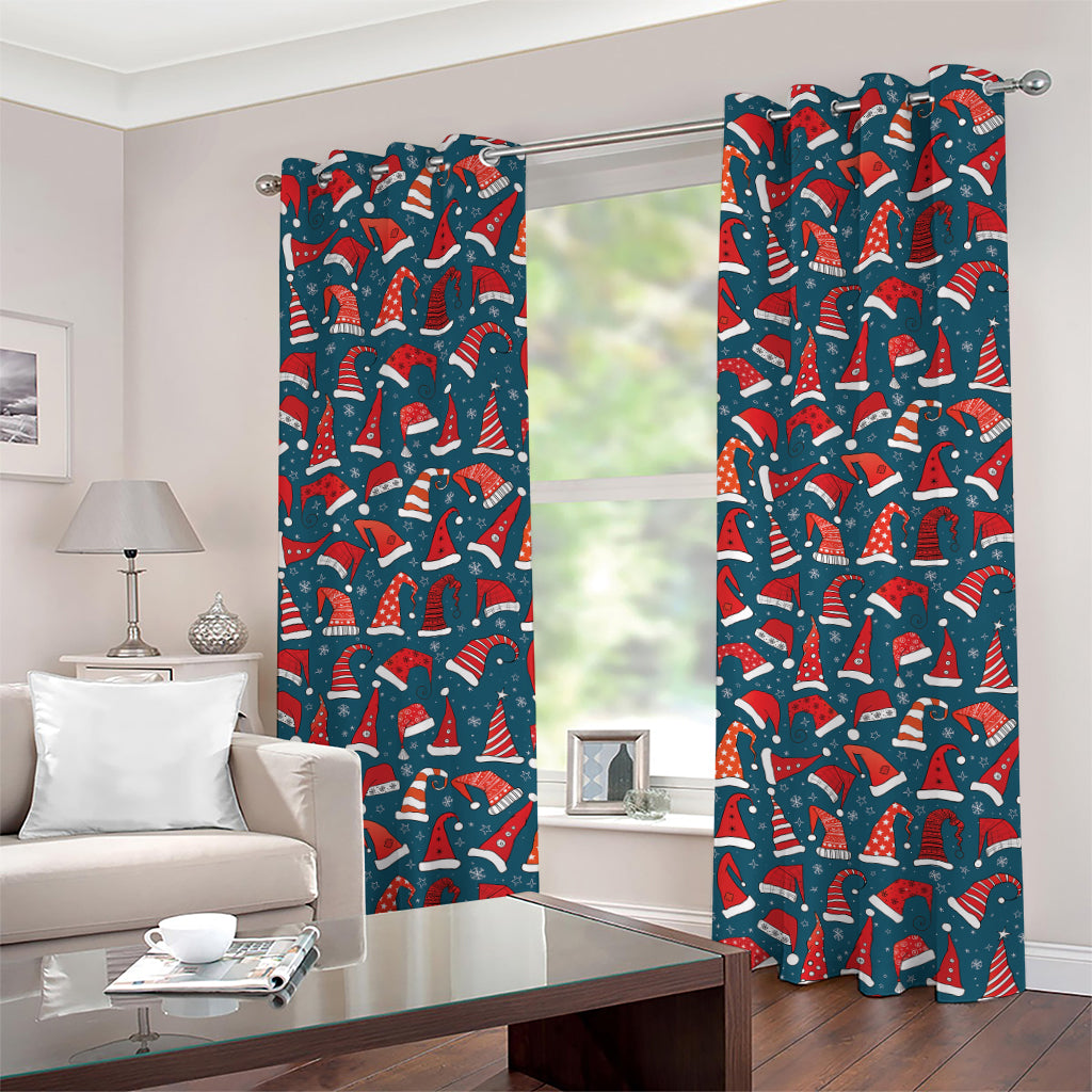 Christmas Santa Hats Pattern Print Grommet Curtains