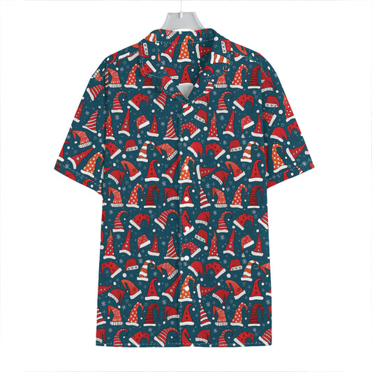Christmas Santa Hats Pattern Print Hawaiian Shirt