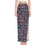 Christmas Santa Hats Pattern Print High Slit Maxi Skirt