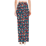Christmas Santa Hats Pattern Print High Slit Maxi Skirt