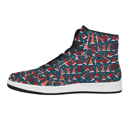 Christmas Santa Hats Pattern Print High Top Leather Sneakers