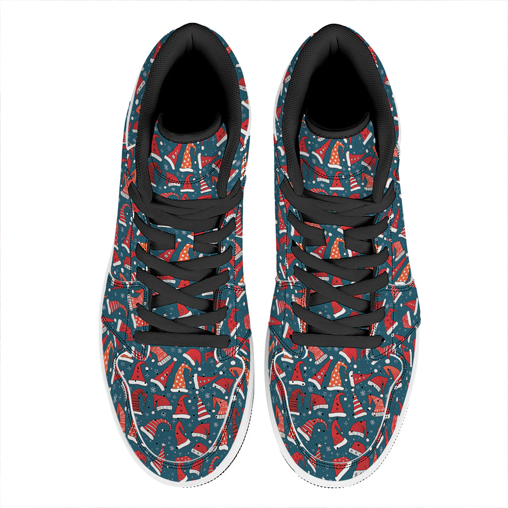 Christmas Santa Hats Pattern Print High Top Leather Sneakers
