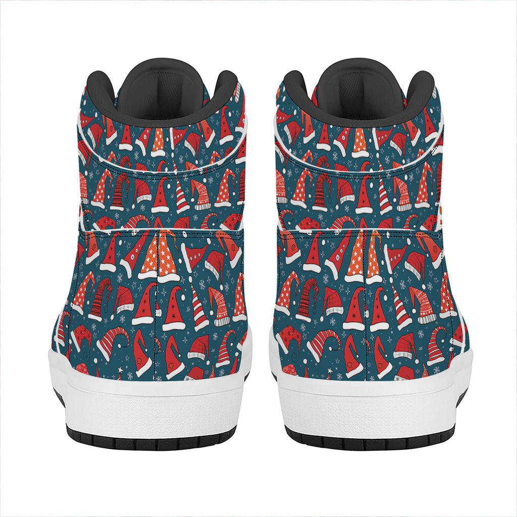 Christmas Santa Hats Pattern Print High Top Leather Sneakers