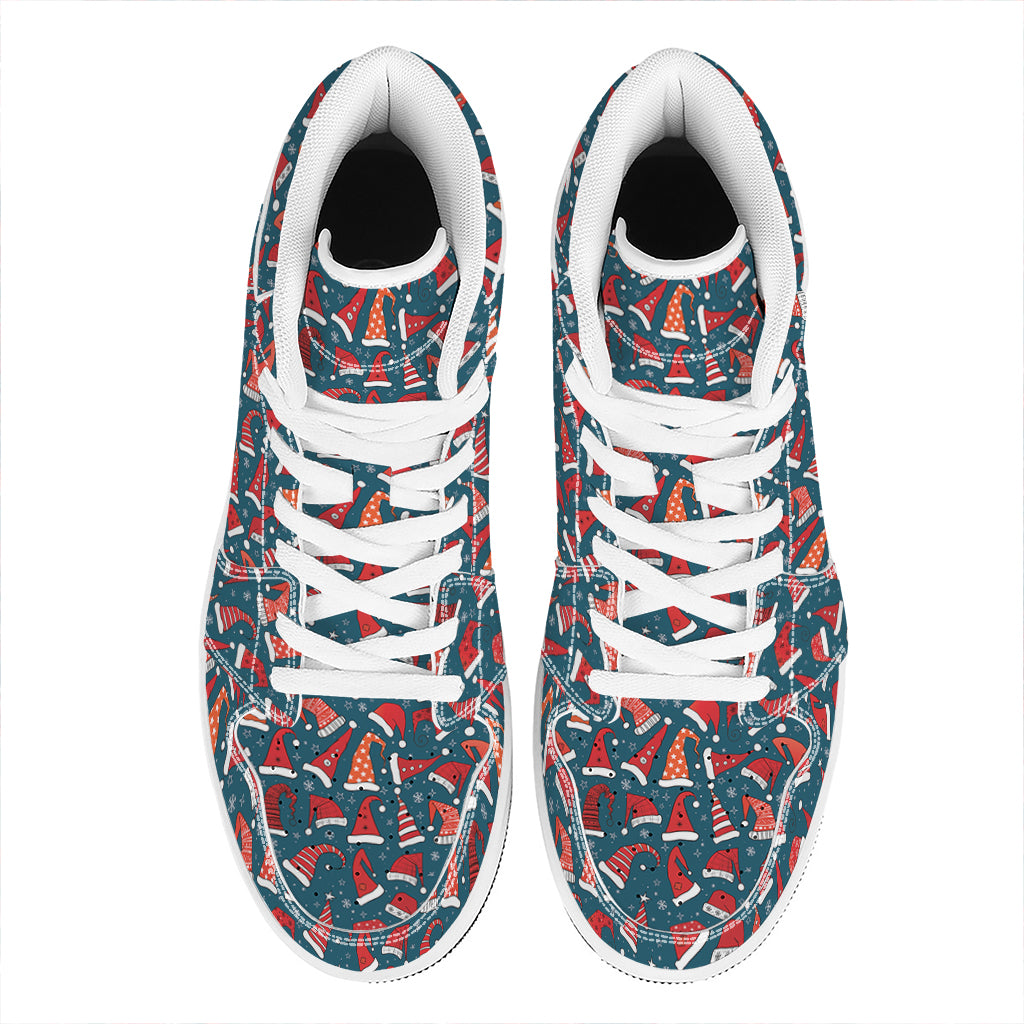 Christmas Santa Hats Pattern Print High Top Leather Sneakers