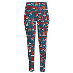 Christmas Santa Hats Pattern Print High-Waisted Pocket Leggings